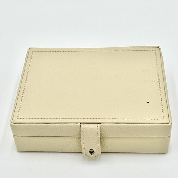 Pottery Barn McKenna Jewelry Box Travel Case 6.5” x 5” x 2” Cream Color Faux - Picture 7 of 12